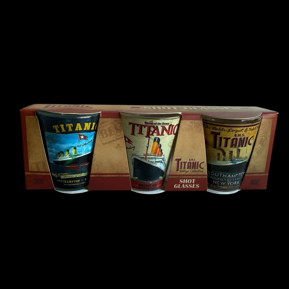 RMS Titanic Shot Glasses‎ Small Vintage Collection Poster Design Pack of 3 Gift
